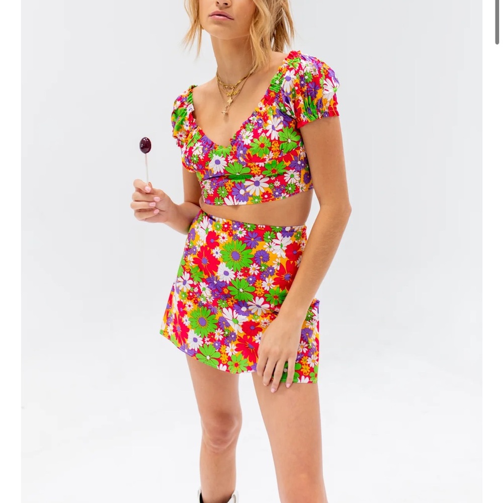 Peppermayo Brady Crop Top and Skirt Set Retro 70s Floral - Size 2 / XS